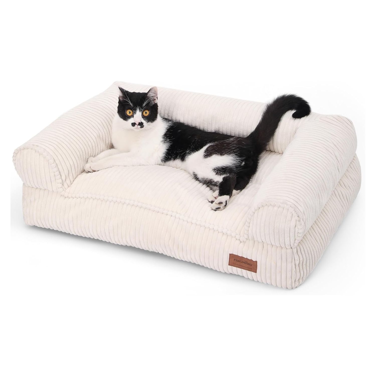Cuccia Divano Per Cani E Gatti Fukumaru In Velluto A Coste Con Cuscino 72x52x22 cm