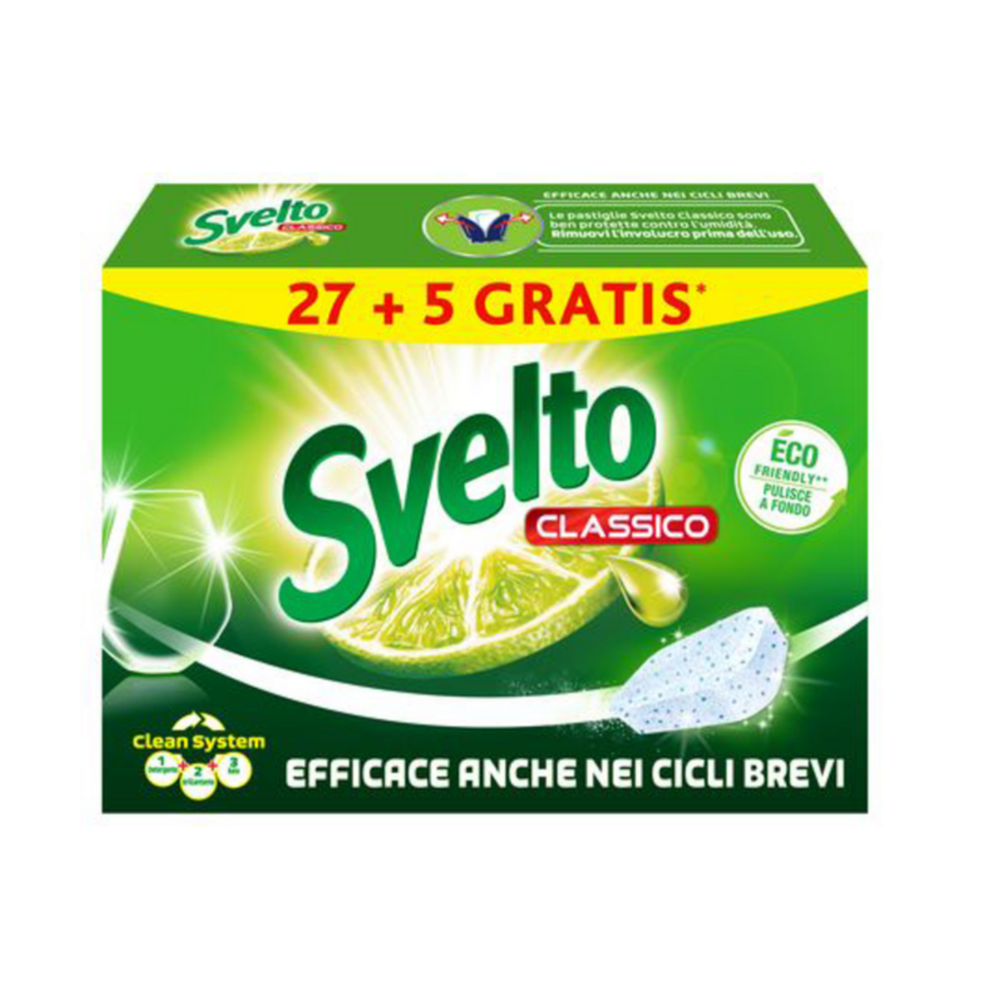 Pastiglie Lavastoviglie Svelto Classico Limone 27+5 Tabs