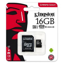 Kingston Micro Sd 16gb Classe 10 Canvas Select 80mbs 1 Pezzo